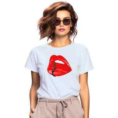 Imagem de Baby Look Boca Piercing Personalizada Feminina Adulto Algodão com Poli