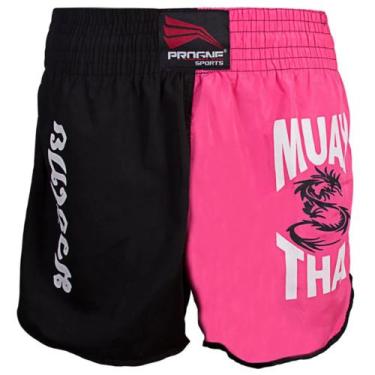 Imagem de Short Muay Thai Feminino Preto Com Rosa Calção Progne Sports, P