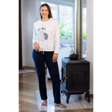 Imagem de Pijama Inverno Feminino Longo Dog Empório Do Algodão, Azul, G