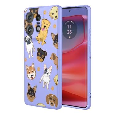 Imagem de KOARWVC Capa de celular para Moto Edge 50 Pro, capa para Motorola Edge 50 Pro, design de padrão de gato, fina, protetora, macia, amortecedora, capa de telefone para Motorola Edge 50 Pro, cachorro roxo
