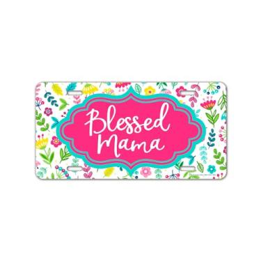 Imagem de Honey Dew Gifts, Blessed Mama, 30,48 cm x 15,24 cm, Feito nos EUA, Placa Decorativa, Placa de Vaidade Frontal para Carro, Acessórios Mamãe, Flor Floral Rosa Blessed Mom Placa de Licença