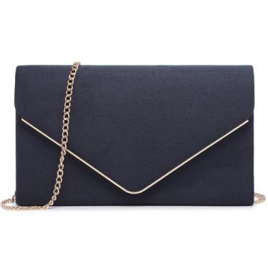 Imagem de Bolsa embreagem feminina Dasein de veludo azul marinho com ferragens d