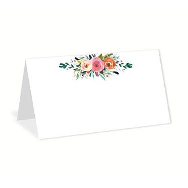 Imagem de Boho Cartões de lugar florais — pacote com 25 — cartões de mesa para tenda, placa floral chique comida, assento de acompanhante, nome dobrado, atribuição para mesas, com pontuação de 5 x 9 cm para