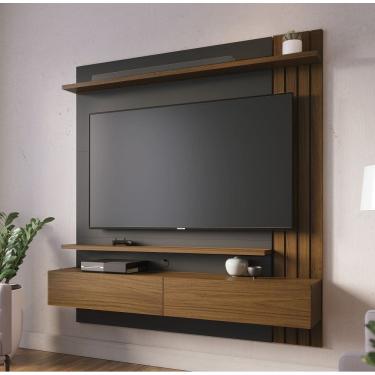 Imagem de Painel Para Tv com Bancada Suspenso Juriti 150mt com 2 Portas e 1 Prateleira Noce Milano / Preto Fosco - Colibri 