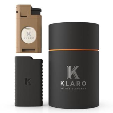 Imagem de KLARO Isqueiro triplo e cortador de guilhotina - Capa protetora para isqueiro, corte reto manual - Acabamento revestido em pó marrom coiote - Isqueiro para homens