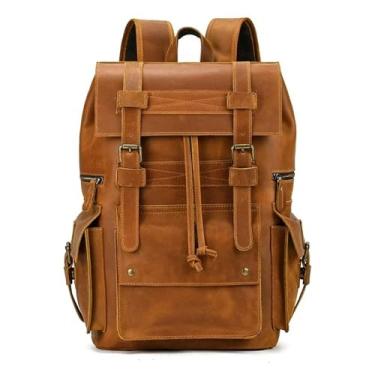 Imagem de Mochila de qualidade para homens mochila de couro retro luxo moda mochila de viagem para homens mochila de couro(D Light Brown)
