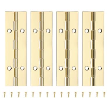 Imagem de PATIKIL Dobradiça de piano de 10 x 3,5 cm, dobradiça contínua de aço inoxidável 304 4Pld com furos para porta de portão de piano, caixa de armazenamento de madeira, barco, armário, dourado