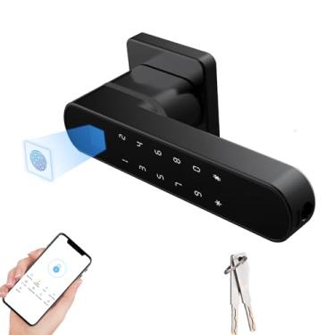 Imagem de Bloqueio Inteligente Com Alça, Entrada de 4 Em 1 Sem Chave, Impressão Digital, Código de Senha, Chave, Controle de Aplicativos, Portas de Hotel de Apartamento do Quarto do (BLACK)