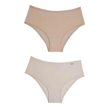 Imagem de Kit Calcinha Del Rio Feminina 2 Peças Cotton Cós Largo - DELRIO, Creme