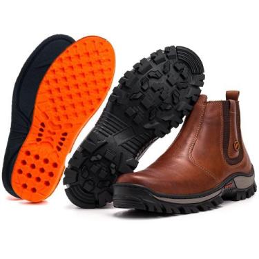 Imagem de Botina Bota Tratorada Masculina de Couro Confortável Palmilha de Gel -