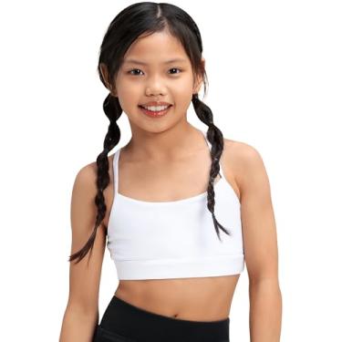 Imagem de Stelle Sutiã feminino Butterluxe Y Back Training Sports Bra Yoga Top cropped para adolescentes dança, Branco, 8-9 Anos