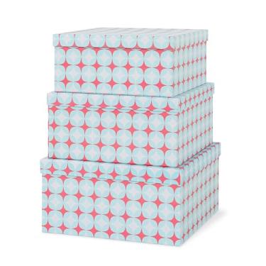 Imagem de Soul & Lane Conjunto de 3 caixas decorativas com tampas, quadrados de 28 x 28 cm, armazenamento de papelão para decoração de casa em verde e coral, caixas de lembrança e memória para organização