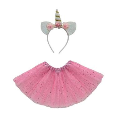 Imagem de Kit carnaval unicórnio tiara saia glitter fantasia completa - DreamInB