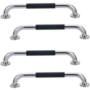 Imagem de Barra de Apoio 30cm Inox Kit 4 unidades Superficie Antiderrapante Idoso Gestante Cadeirante Criança Banheiro Box Casa Acessibilidade Segurança Suporte