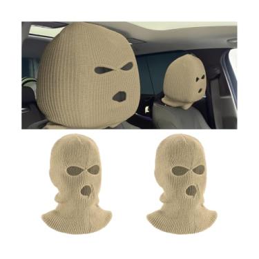 Imagem de AUCELI Capa de encosto de cabeça de carro, acabamento de encosto de cabeça de assento de 2 peças, chapéu engraçado personalizado Terylene para capa de cabeça de assento de carro, protetores de encosto