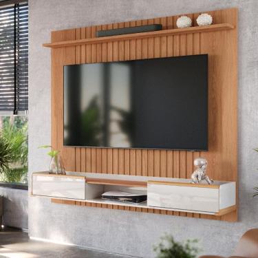 Imagem de Painel para TV até 70 polegadas com 2 Gavetas 1 Prateleira Atlas Jequitibá/Off White - Lukaliam