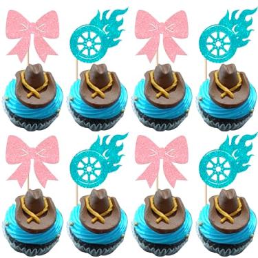Imagem de Rsstarxi 24 Pack Pink Bows and Racing Wheel Cupcake Toppers Burnouts Boy or Girl Cupcake Picks Gender Reveal Cake Decorations for Baby Shower Birthday Decorations