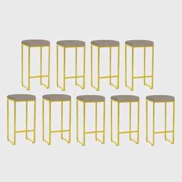 Imagem de Kit 09 Banqueta Alta Lara Para Cozinha Bar Balcão Bistrô Churrasqueira Ferro Dourado Corino Bege - Ahz Móveis