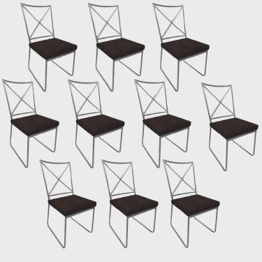 Imagem de Kit 10 Cadeiras Sala de Jantar Escritório Office Clark Industrial Ferro Cinza Sintético Marrom - Ahz Móveis