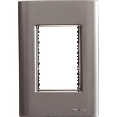 Imagem de Placa 3 Postos 4x2 Tramontina Giz Onix Metalizado Suporte Tramontina