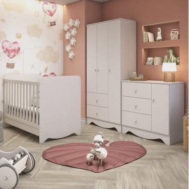 Imagem de Quarto de Bebê Completo com Guarda Roupa Berço 3 em 1 e Cômoda 100% mdf Ben