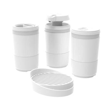 Imagem de Kit 4 pç Branco Porta Escova Algodão Sabonete Líquido Barra Conjunto para Banheiro Code Crippa