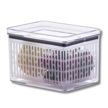 Imagem de Pote Hermético Retangular 18x13x12cm com Cesto Interno | Pote Organizador Transparente para Geladeira, Mantém Frutas, Legumes e Verduras Frescos, Recipiente com Tampa Vedada para Conservação