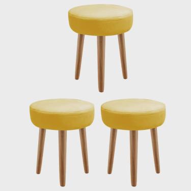 Imagem de Kit 03 Banqueta Alta Julia Industrial 55cm Pé Palito Castanho Suede Amarelo - Ahz Móveis