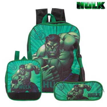 Imagem de Mochila Escolar Incrível Hulk Costa Kit Lancheira + Estojo