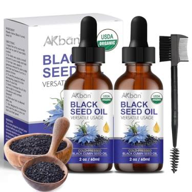 Imagem de AKBAN Óleo de semente preta premium USDA prensado a frio, 100% puro, não refinado, rico em TQ e ômega 3 6 9, óleo de cominho preto líquido para cuidados com a saúde da pele - frasco de vidro, 2 x 59
