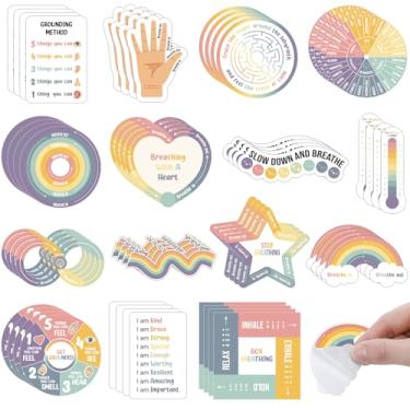 Imagem de Tenceur 60 adesivos sensoriais de ansiedade com citações inspiradoras, alívio da atenção plena, adesivos calmos, itens sensoriais antiestresse, suprimentos para conselheiros escolares, tiras