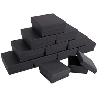 Imagem de dedoot Caixas de joias Kraft, pacote com 20 caixas de presente quadradas de papelão, 7 x 7 x 3 cm, colar pequeno, brinco, caixa kraft para conjunto de joias com almofada de veludo, preto