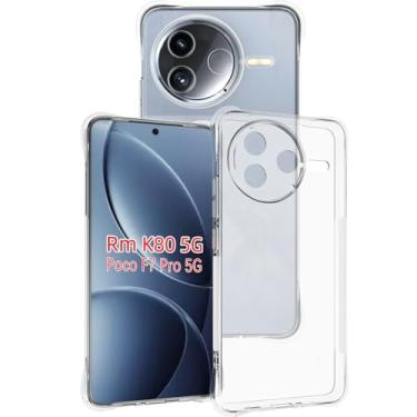 Imagem de USTIYA Capa para Xiaomi Poco F7 Pro 5G/Redmi K80 5G TPU transparente quatro cantos capa de proteção de grau militar transparente macia