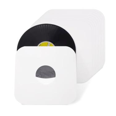 Imagem de Capas internas de papel para disco de vinil de 30,5 cm com filme PO - Capas de proteção de papel kraft branco antiestático com cantos arredondados para vinil de disco LP de 30 cm 33 RPM - pacote com