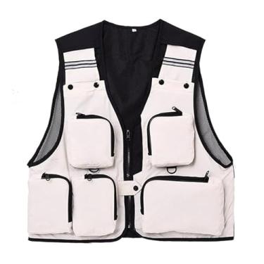 Imagem de Colete De Pesca Tático Sem Mangas Com Zíper E Vários Bolsos De Malha Respirável Masculino, Colete Versátil Para Fotografia Ao Ar Livre Viagem Caminhada Jaqueta, Para Muitas Necessidades(White,3X-Large