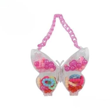 Imagem de Kit de Miçangas Infantil com Bolsa Borboleta Colorida - Contas Coloridas para Pulseiras e Colares, Brinquedo Educativo para Crianças Criativas (Azul)