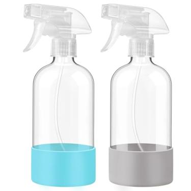 Imagem de JohnBee Frascos de spray de vidro com manga de silicone, pacote com 2 recipientes recarregáveis vazios de 40 ml com bicos de spray ajustáveis, frascos de spray para cabelo, soluções de limpeza e