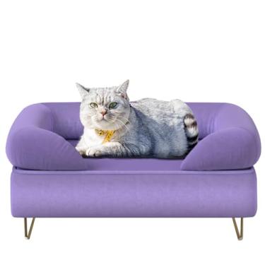Imagem de Sofá para cães pequenos animais de estimação, sofás e cadeiras para cães, camas para cães com tecido de veludo macio, moldura de madeira, cama para gatos, sofá-cama para animais de estimação para uso de descanso de cães médios, roxo