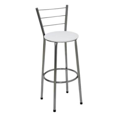 Imagem de Banqueta Alta Cromada com Encosto para Cozinha Assento Branco - Fortmi