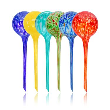 Imagem de Globos iridescentes autoirrigáveis, globos de irrigação de plantas arco-íris de vidro, inserção de plantador autoirrigável, irrigador automático de plantas interno (grande - 6 peças, multicolorido