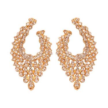 Imagem de Touchstone Brincos de designer indiano Bollywood artísticos grandes em tom de prata dourado para mulheres.