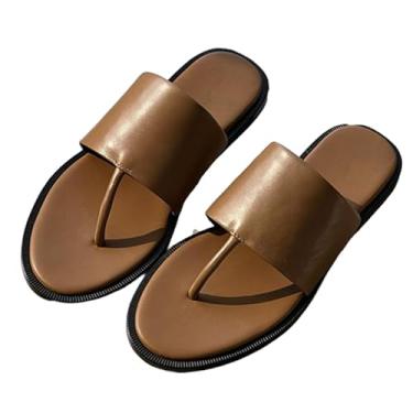 Imagem de Archicolor Sapatos femininos minimalistas Smmer sandálias francesas retrô crina de cavalo de couro genuíno chinelos femininos, Caqui, 36