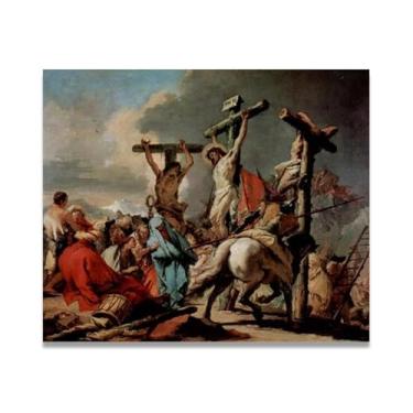 Imagem de Crucificação Giovanni Battista Tiepolo Impressão em tela – Obra-prima rococó barroca, pintura escolar de Veneza, pintura a óleo decorativa para galeria doméstica 50 x 60 cm
