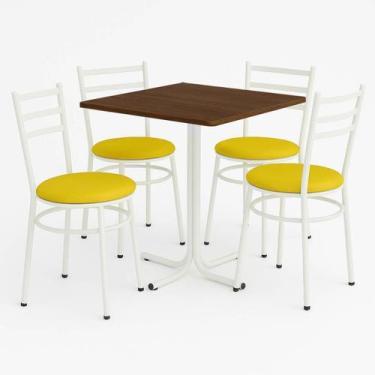 Imagem de Mesa de Jantar Quadrada 70cm Imbuia Com 4 Cadeiras Estofada Branca - L