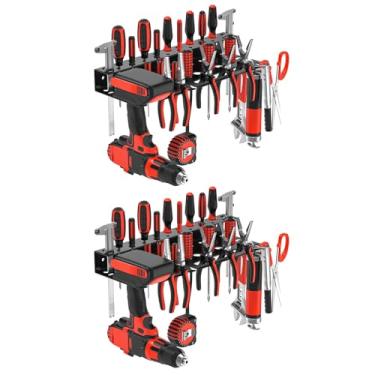 Imagem de VeyFolzin.st Organizador de chave de fenda de metal, organizador de alicate de montagem na parede, suporte de martelo, rack de armazenamento de ferramentas manuais para bancada de oficina de garagem