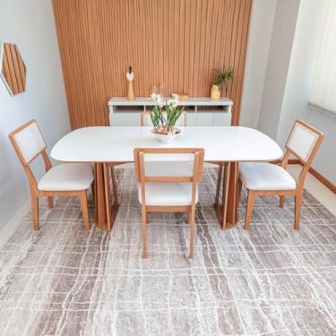 Imagem de Dalla Costa, Conjunto Mesa de Jantar com 4 Cadeiras 100% MDF Off White Cesare Claro Dalla Costa