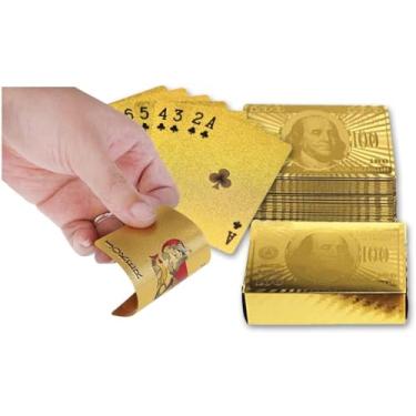 Imagem de Baralho Dourado Ouro 24k Dollar Poker Cartas Jogos P'agua Personagem Dolar