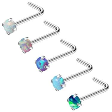 Imagem de Ruifan Anéis de nariz ASTM F136 de titânio 18 G, 20 G, 22 g, cor mista, redondo, opala para nariz, parafuso, em forma de L, joia de piercing corporal hipoalergênica para mulheres 1,5 mm, 2 mm, 2,5 mm