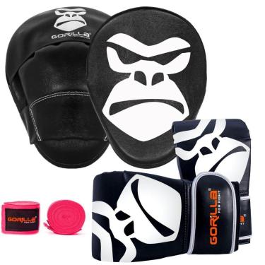 Imagem de Manopla De Foco + Luva Bate Saco Pro Treino Boxe + Bandagem Elástica Muay Thai 3 Metros Gorilla-Unissex