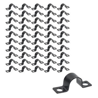 Imagem de Crapyt 50 braçadeiras de tubo galvanizadas M12 com dois furos em U, tiras de tubo de 1/2 polegada, clipes de retenção de fio, clipe de conduíte preto para instalação de cabo de fio